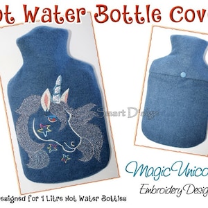 18x30 cm 7x12 inch Machine Embroidery Design | Unicorn ITH Hot Water Bottle Cosy Cover | In The Hoop Smart D&#39;sign Download File