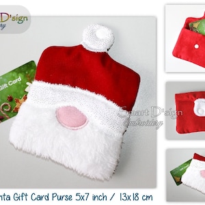 ITH Weihnachtsmann Gutscheintasche 13x18 cm Rahmen Stickdatei Geschenkgutschein Geschenk Gnome Santa Tasche In-the-hoop Smart D'sign