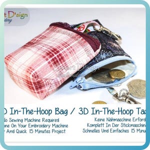 縫わない限定3Dフラット底ITHジッパーバッグ | 3DゆったりITHバッグマシン刺繍デザイン10 x 10 cmジッパー付きスマートデザインデジタル
