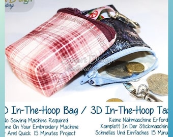 No Sew EXCLUSIVE 3D Flat Bottomed ITH Zipper Bag | 3D Spacious ITH Bag Machine Embroidery Design 10x10 cm w Zipper Smart D'sign Digital