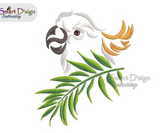 Sulphur Crested Cockatoo | Palm Leaf | Australian Bird | Filled Stitch 5x7 inch 13x18 cm | Machine Embroidery Design | Smart D'sign