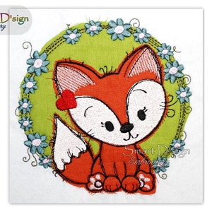 Fox Baby Shower Motif, cute gift Great for Bags & Towels Raw Edge Doodle Applique 5x5 inch Machine Embroidery Design by Smart D'sign image 1