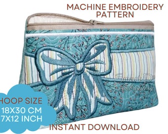 18x30 cm 7x12 inch ITH Machine Embroidery Design | CELEBRATION BOW Cosmetic Bag with Zipper and Pockets | Smart D&#39;sign Digital Download