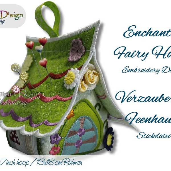 VERZAUBERTES FEENHAUS 13x18 cm Stickdatei 13x18 cm | Fee und Elfe Nadelkissen oder Türstopper| Kinderzimmer Dekoration Smart D'sign