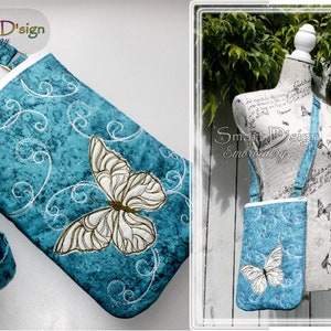 ITH Butterfly - Cross Body Bag Machine Embroidery Design 8x12 inch | Shoulder Bag | Raw Applique | Download File Smart D&#39;sign