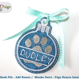 Split Name Paw Print Christmas Bauble Ornament ITH Machine Embroidery Design 4x4 inch 10x10 cm Tree, Gift Tag, In The Hoop Smart D&#39;sign Xmas