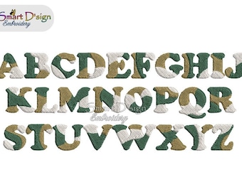 Machine Embroidery Design CAMOUFLAGE ALPHABET 1.8 cm 0.7 inch high | Full ABC all Capital Letters - no numbers | great for Dog Collar Design