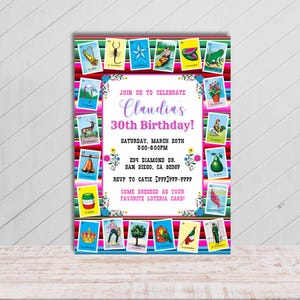 Invitación personalizable para fiesta de cumpleaños de lotería, invitación para fiesta de lotería, invitación editable para fiesta de bingo mexicano