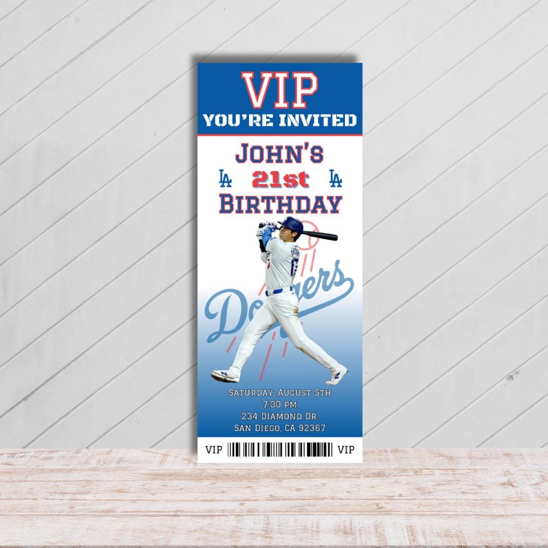 Los Angeles Dodgers Birthday Party Customizable Invitation Baseball