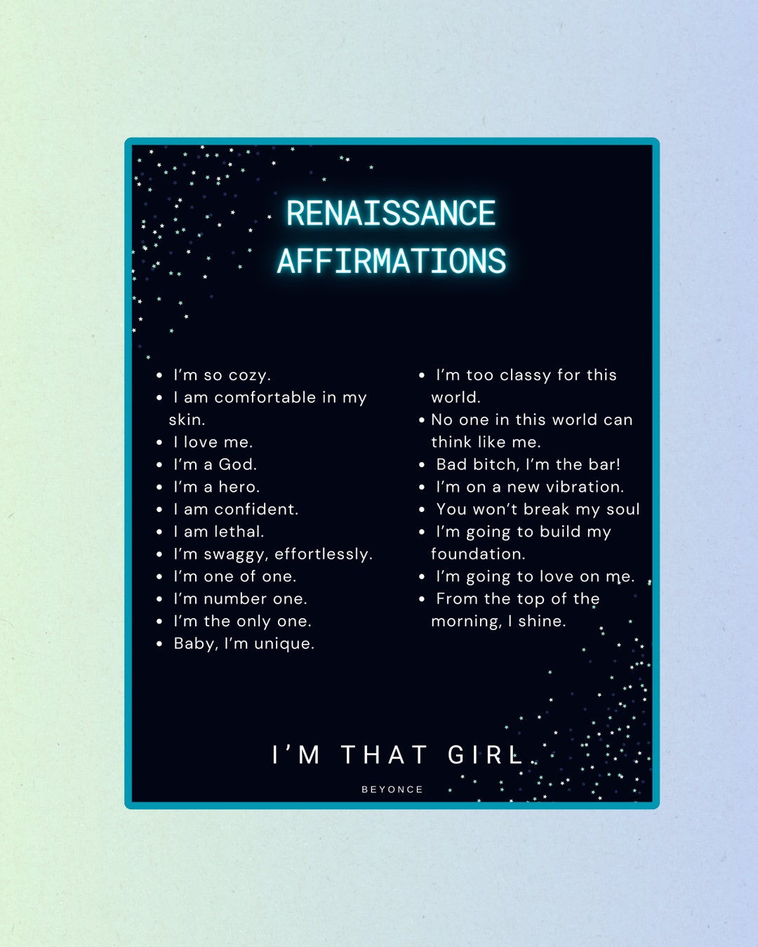 Beyonce Affirmation | Inspired Printable Wall Art | DIGITAL DOWNLOAD ...