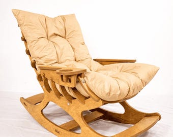 Custom Wooden Rocking Chair, Modern Parametric Rocker, Birch Lounge Chair, Ergonomic Indoor Outdoor Rocking Chair, Handmade USA