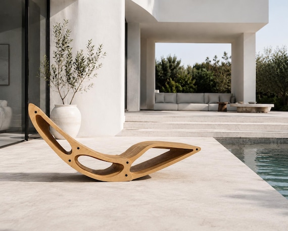 Outdoor Chaise Lounge, Rocking Lounge Chair, Wooden Patio Furniture, Sun Lounger, Modern Garden Chair, Handmade USA