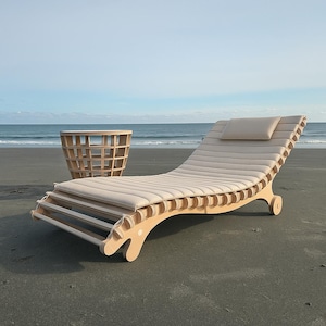 outdoor wooden chaise lounge &quot;Wave&quot; (white) Free Delivery + gift Chaise Lounge Cushion , wooden chase lounge, lounge chair on wheels