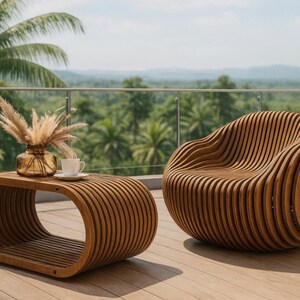 Moondream parametric modern egg chair – sculptural plywood lounge chair with organic curves and contemporary design.