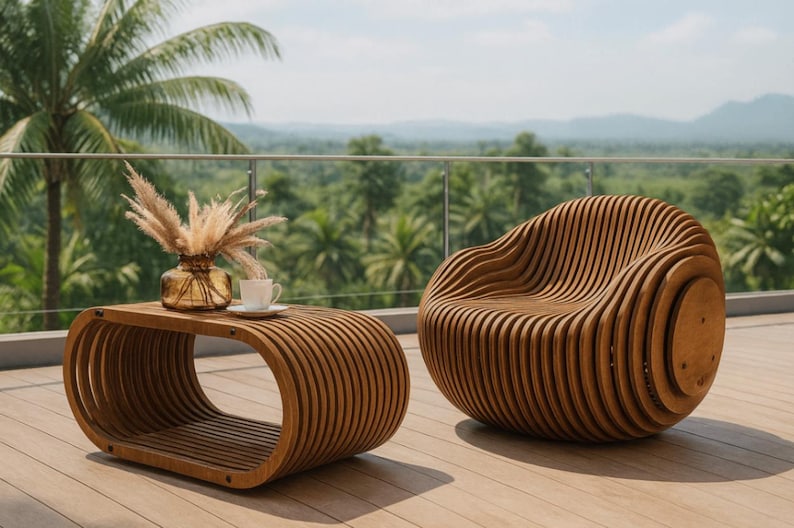 Moondream parametric modern egg chair – sculptural plywood lounge chair with organic curves and contemporary design.