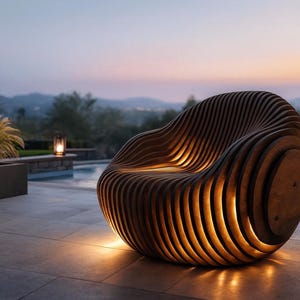 Outdoor Lounge Chair, Eierstuhl, Holzterrassenmöbel, Gartenstuhl, Sitzmöbel im Garten, Beistelltisch inklusive, handgefertigt aus den USA Bild 1