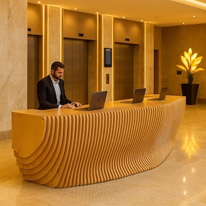 Modern Reception Desk   &quot;Parametric Trio&quot; (Custom Front, Desk Reception with Counter, Parametric Design)