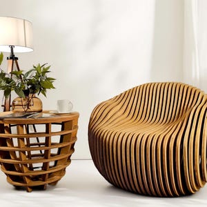 Moondream parametric modern egg chair – sculptural plywood lounge chair with organic curves and contemporary design.