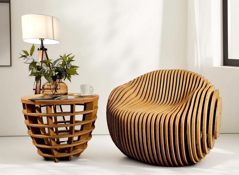 Moondream parametric modern egg chair – sculptural plywood lounge chair with organic curves and contemporary design.