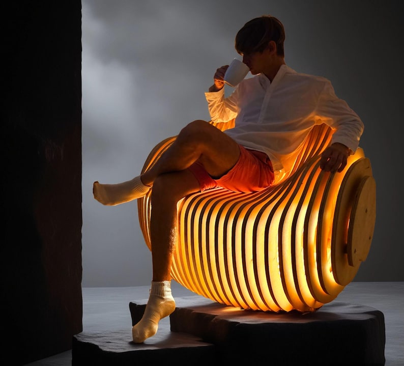 Moondream parametric modern egg chair – sculptural plywood lounge chair with organic curves and contemporary design.