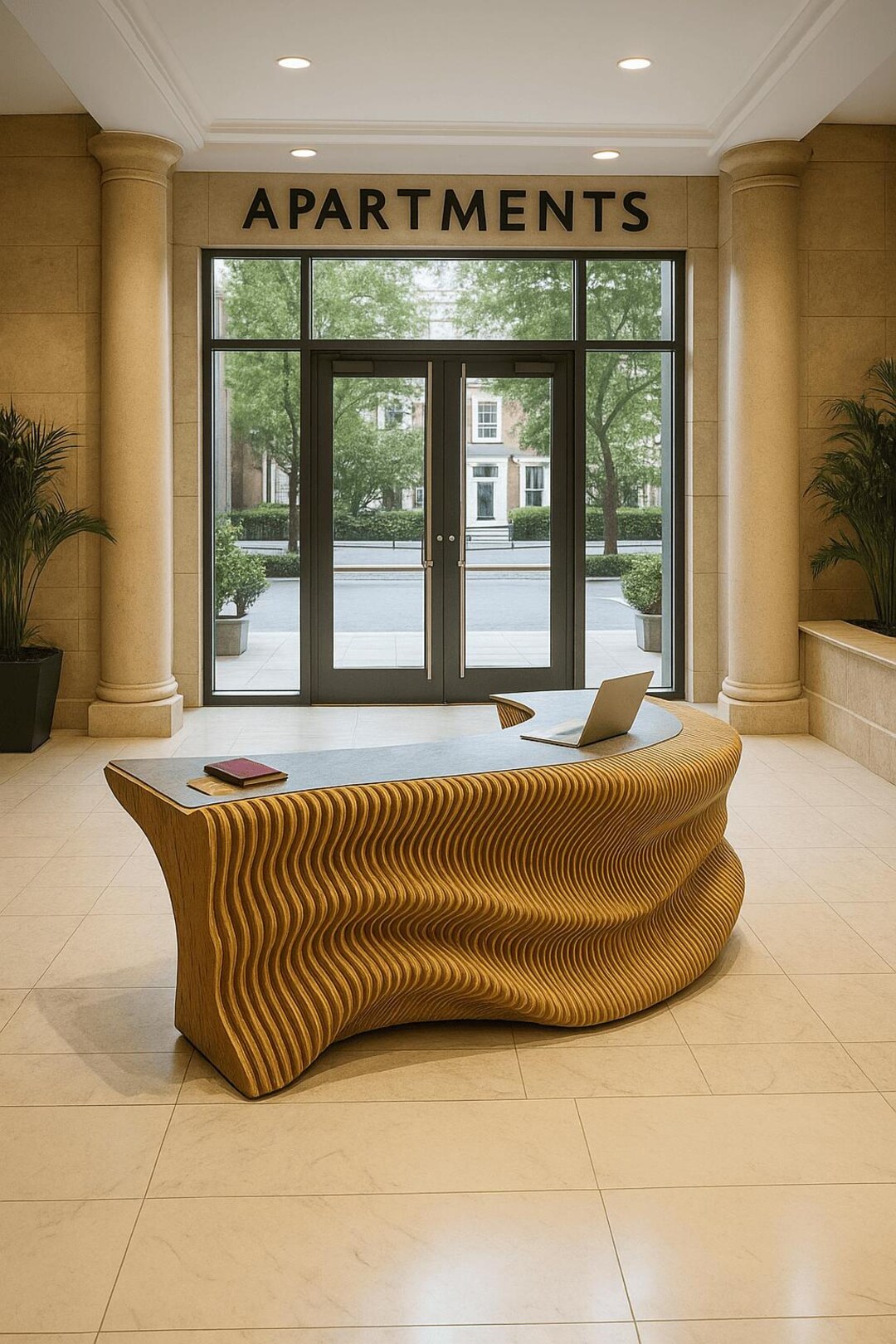 Parametric Reception Desk – Modern “sea Wave” Birch/oak Counter ...
