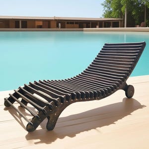 outdoor wood chaise lounge &quot;Wave&quot; (black) Free Delivery + Gift (Chaise Lounge Cushion), wooden chaise lounge, lounge chair on wheels