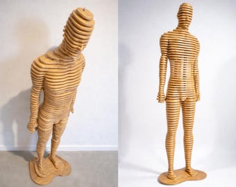 Life Size Wooden Male Mannequin Sculpture, Parametric Human Figure Statue, Modern Art Decor, Contemporary Home Decor, Interior Decor