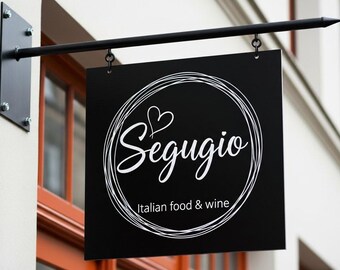 Blade sign, Business sign, Metal business sign, Hanging store sign, Double sided sign, Storefront sign, Outdoor shop sign, Wall mounted sign