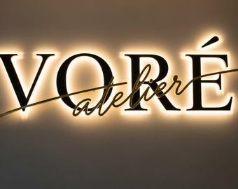 Letrero retroiluminado de metal, letrero retroiluminado 3D, letrero con logotipo comercial, letrero con logotipo personalizado, letrero con logotipo 3D, letrero de pared para oficina, letrero con halo iluminado, letrero para escaparate