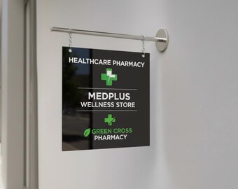 Wall mounted sign, Business sign, Hanging store sign, Storefront sign, Blade sign, Outdoor shop sign, Metal business sign, Double sided sign