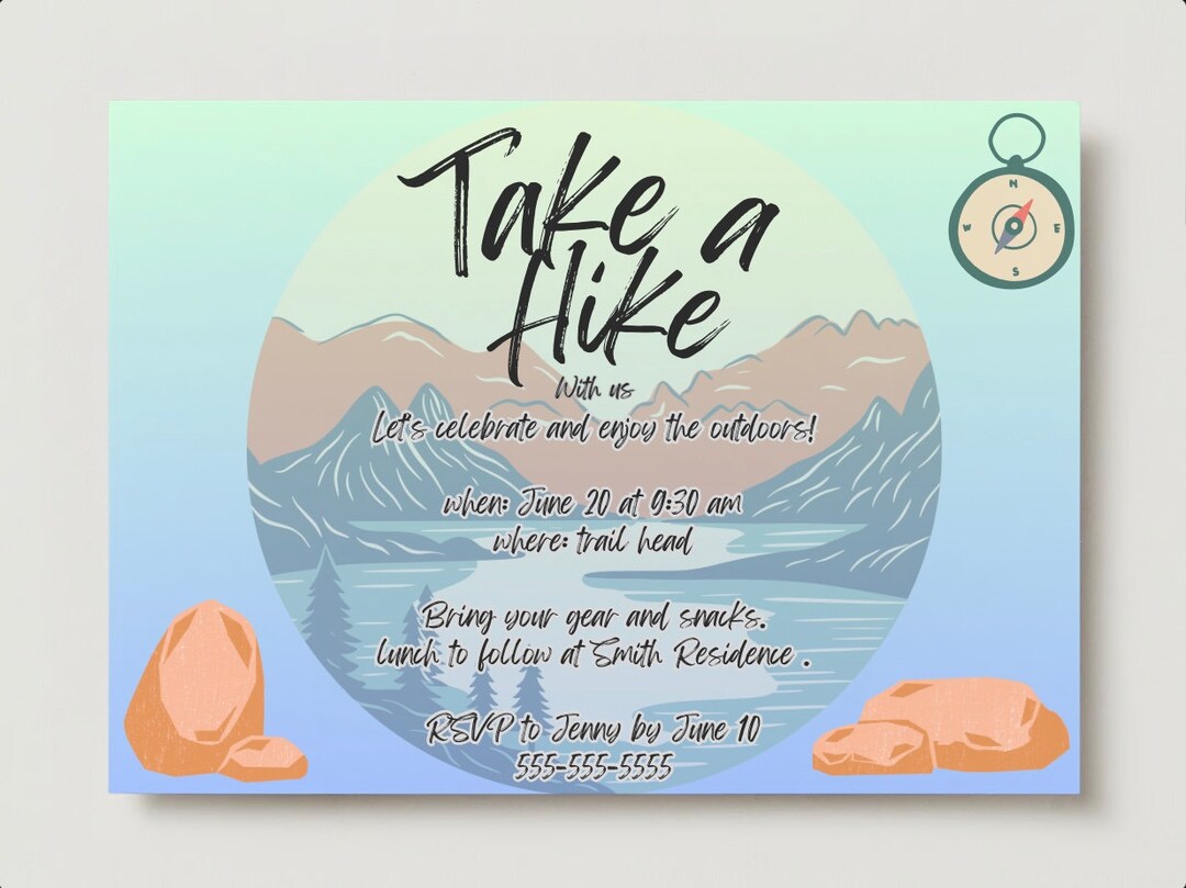 Take a Hike With Me, Party Invites, Digital Template, Editable, Fun ...