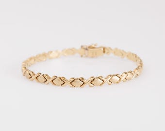 14k yellow XOXO link bracelet vintage solid antique mob wife style stacking heavy love hug kiss