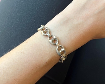 puffy mariner link bracelet vintage sterling silver made in Italy Italian 70s jewelry antique patina cool clasp chain