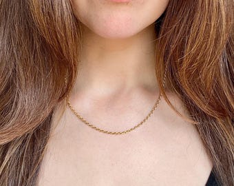 Collar vintage de cadena de cuerda de oro de 14 quilates, joyería minimalista.