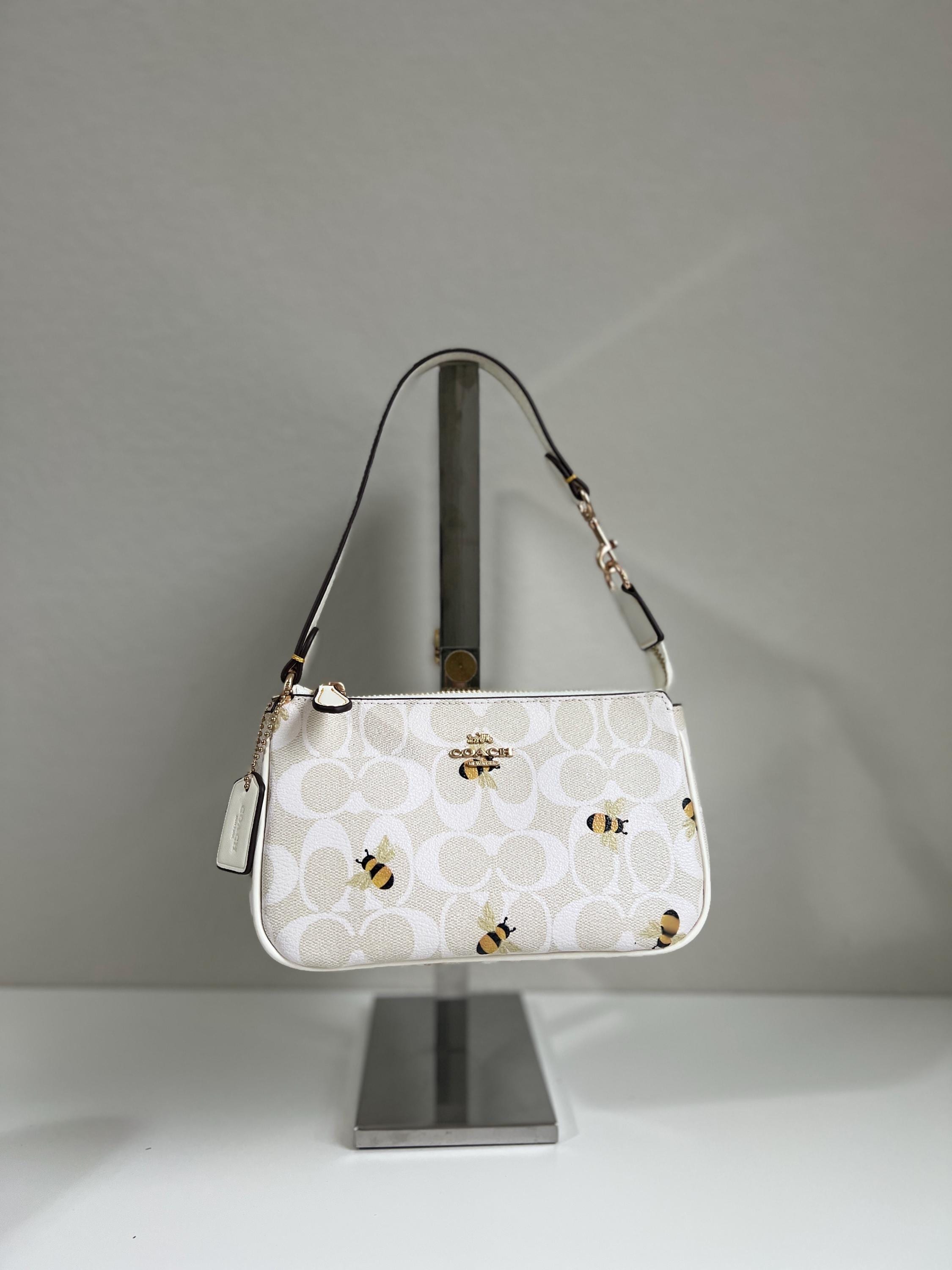 Coach Nolita 19 White Signature Canvas Bee Printed Wristlet/Shoudler Bag Women Handbags/Purses New