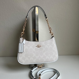 Bolso bandolera/bandolera de lona Coach Teri Signature, color blanco, para mujer, original, nuevo