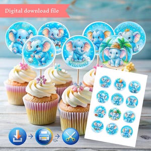 Het is een jongen baby shower cupcake toppers | Digitale download | 2,3 inch afdrukbare cupcake-toppers | Blauwe babyshowerdecoraties