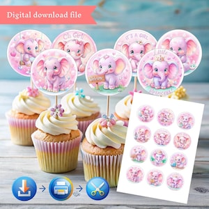 Het is een meisje baby shower cupcake toppers | Digitale download | 2,3 inch afdrukbare cupcake-toppers | Roze babyshowerdecoraties