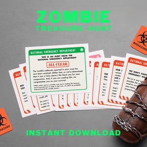 Poszukiwanie skarbów zombie | Gra na imprezę halloweenową do druku (do natychmiastowego pobrania)