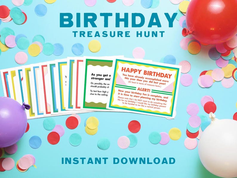 Funny Birthday Treasure Hunt | Clue Card Game (Instant Download) image 1