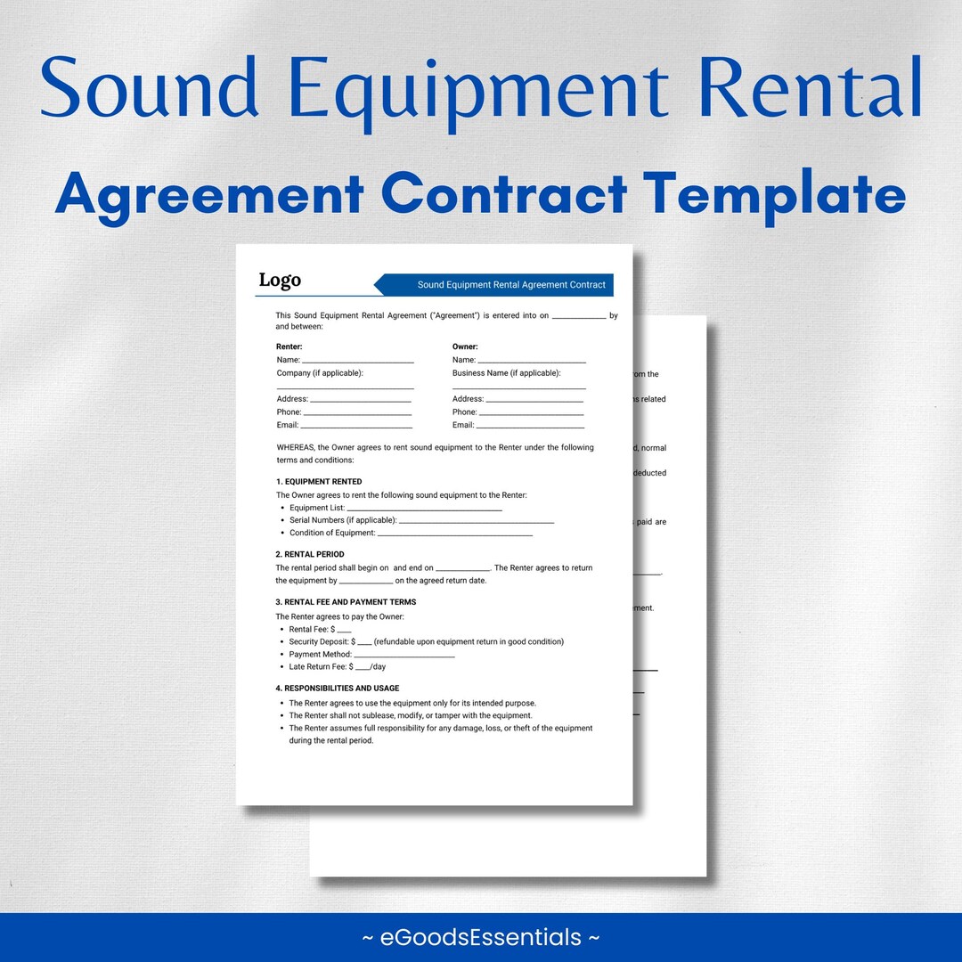 Sound Equipment Rental Contract Template: Customizable PDF & Word - Etsy