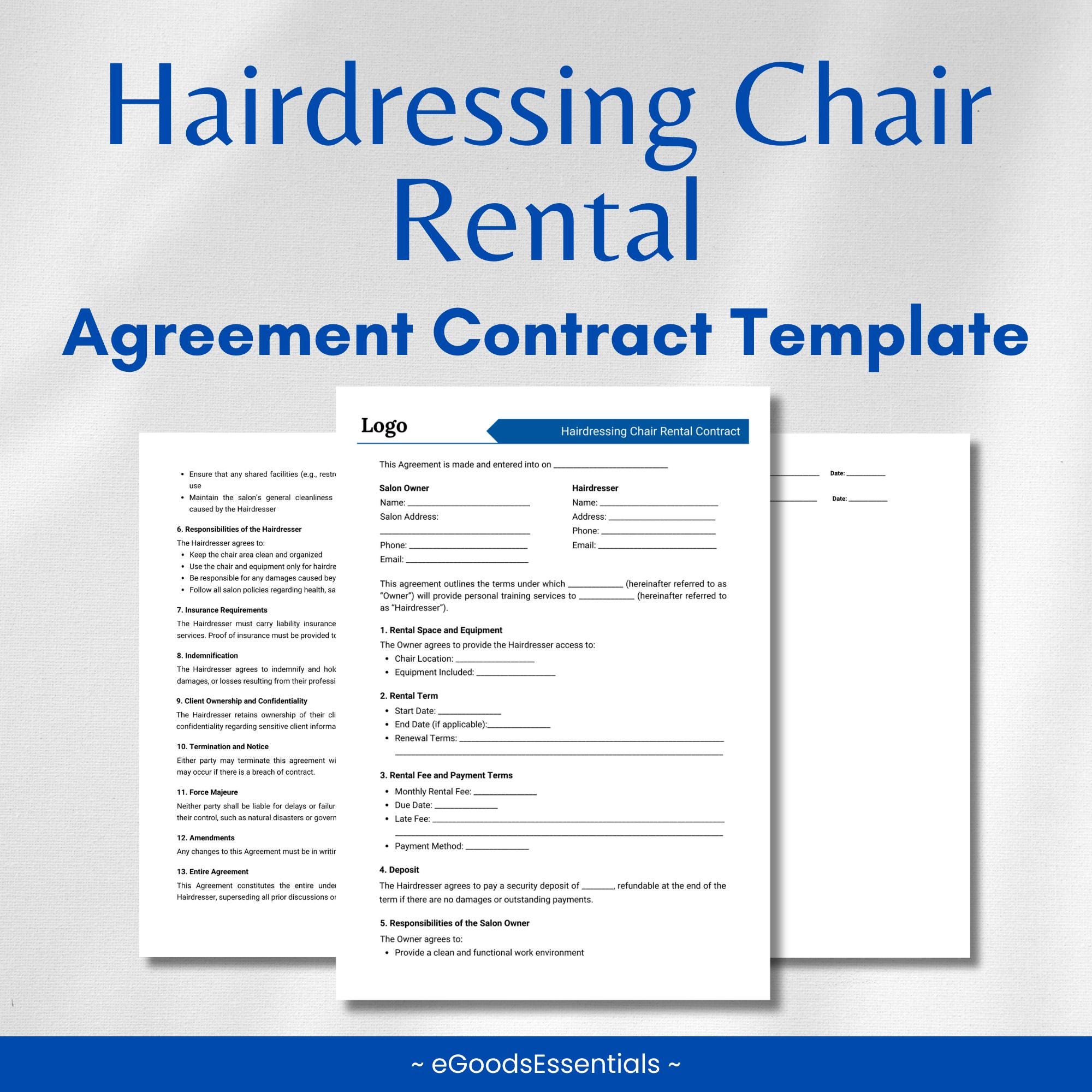 Editable Hairdresser Chair Rental Contract Template Customizable
