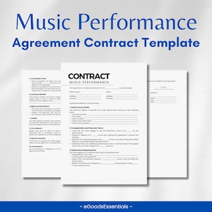 Bearbeitbare Musikleistungsvertragsvorlage - Live-Show-Vereinbarung für Künstler und Veranstaltungsorte - Anpassbare Form - PDF- und Word-Dateien