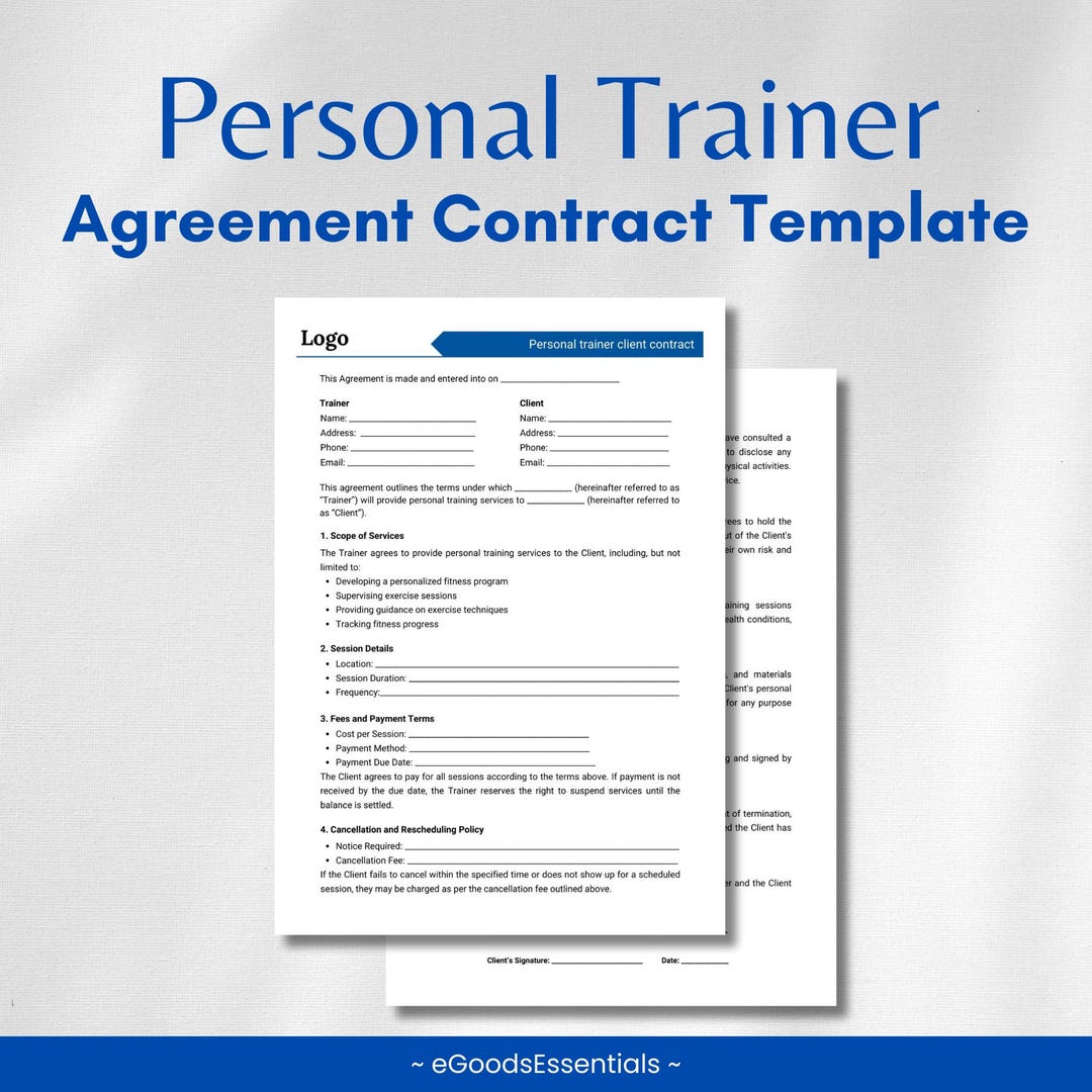 Editable Personal Trainer Client Contract Template Customizable