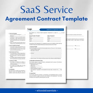 This saas service agreement contract template includes placeholders of Name, address, contact for service provider and client, it also includesservices provided, subscription and payment terms, license grant,Term and Termination,and more