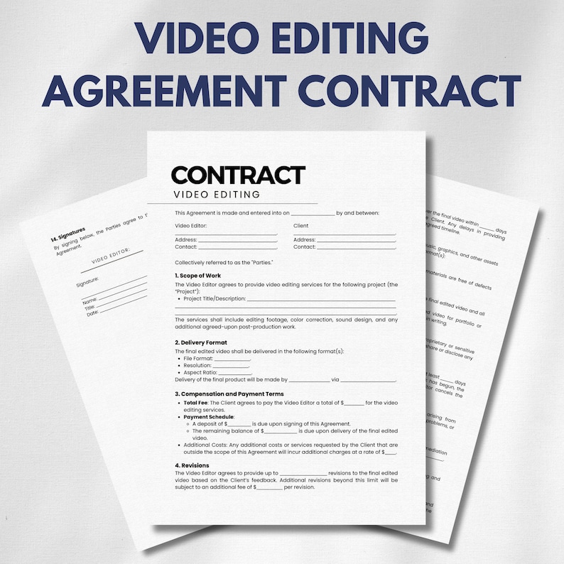 Editable Video Editing Contract Template Freelance Video Editor