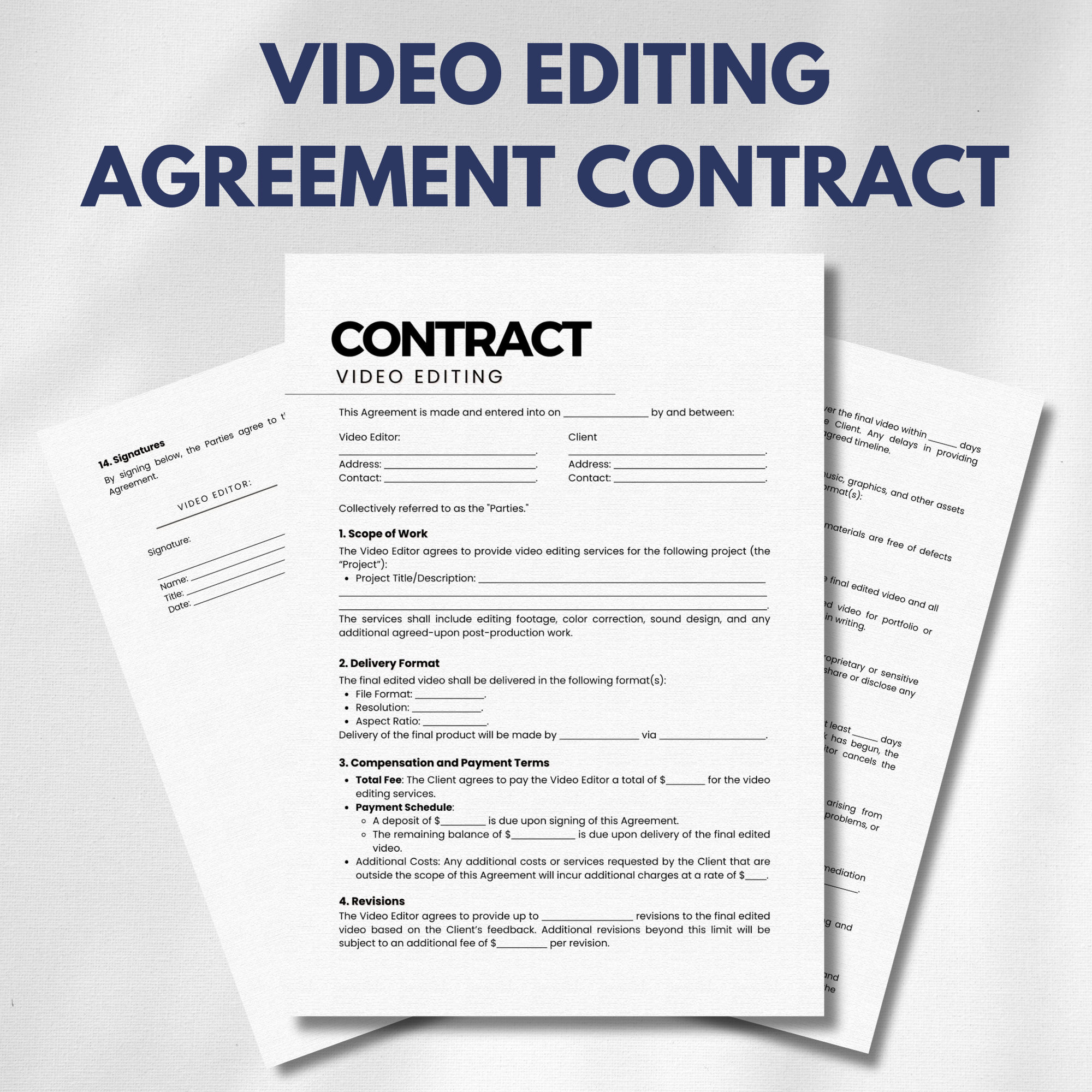 Editable Video Editing Contract Template - Freelance Video Editor ...