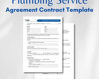 Editable Plumbing Service Contract Template – Professional Work Agreement for Plumbing Projects – PDF & Word Files