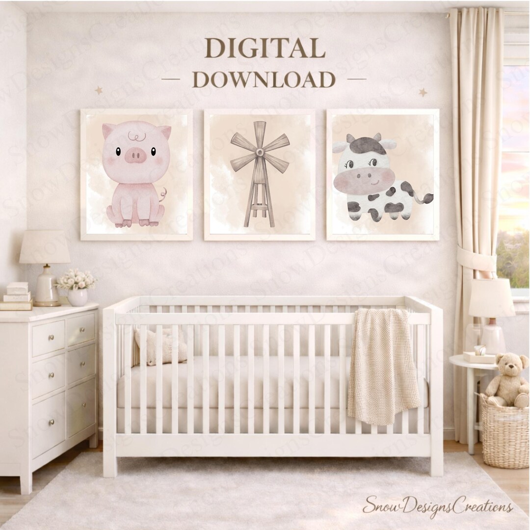 Farm Animal Nursery Wall Art Set of 11, Barnyard Baby Room Decor, Cow ...
