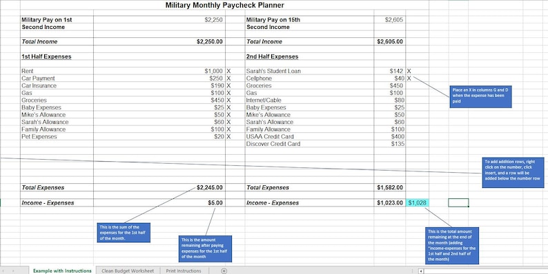 Military Paycheck / Budget Planner (bi-monthly). Track Your Monthly ...